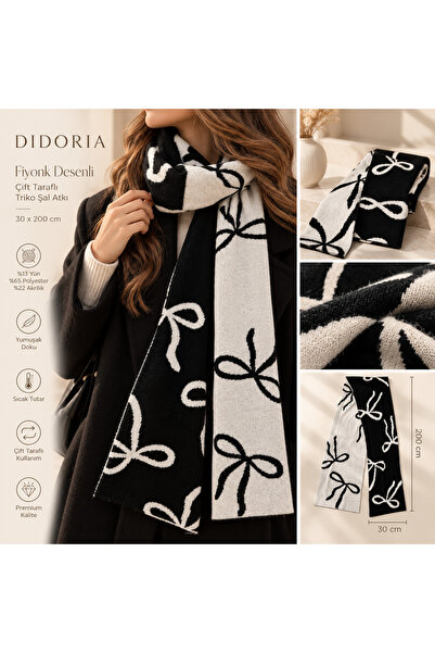 Didoria Accessory Kadın Fiyonk Desenli Çift Taraflı Triko Atkı Kışlık Şal 30x...