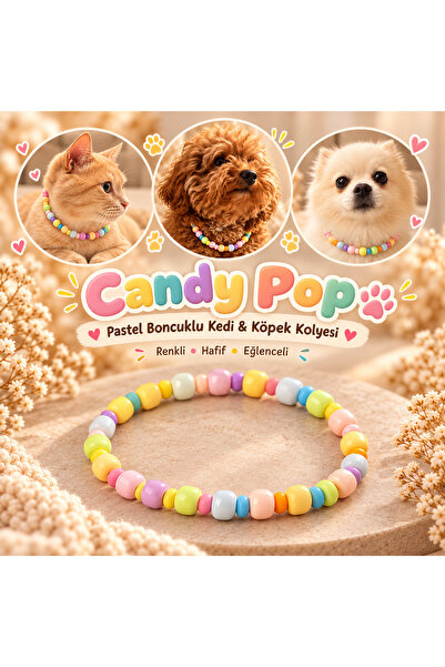 Candy Pop Renkli Boncuklu Kedi ve Köpek Kolyesi