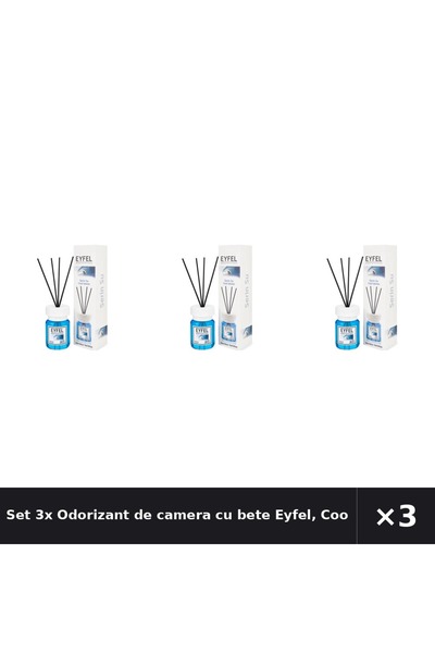Eyfel Set 3x Odorizant de camera cu bete Eyfel, Cool Water, 120 ml