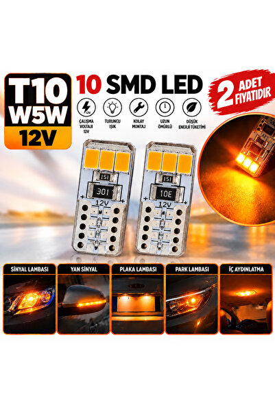 taşıt parçaları T10 W5W 12V Turuncu LED Ampul 10 SMD Park Sinyal İç Aydınlatm...