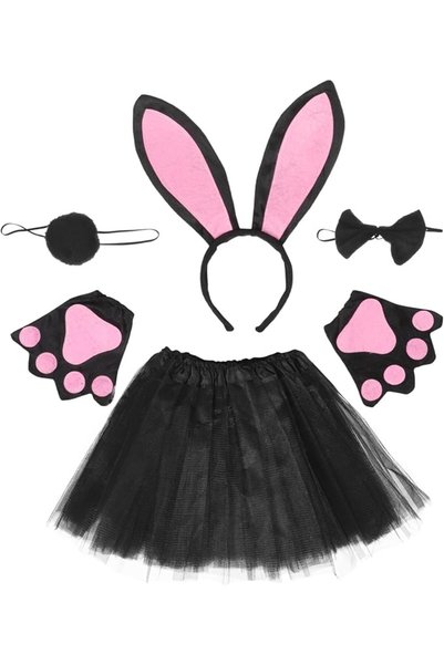 NALACAL عصابة رأس على شكل أذني أرنب، زي حيواني للهالوين، ذيل أرنب، ربطة عنق، ...