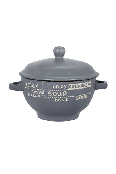 OEM Bol Ceramic maro cu mânere și Capac "SOUP" 650ml – servești supa și o pro...