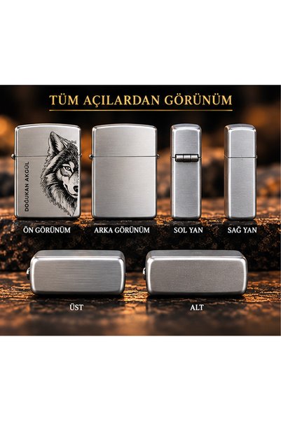 Hediyen Bende Kişiye Özel İsim ve Kurt Sembolü Lazer İşlemeli Metal Çakmak – ...