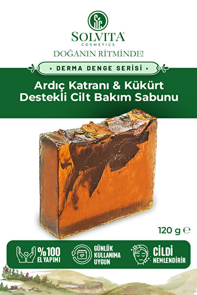 %100 El Yapımı Ardıç Katranı & Kükürtlü Destekli Cilt Bakım Sabunu | Nazik Temizlik & Cilt Konforu | 120 gr