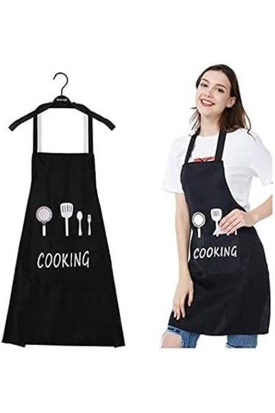 CW Kitchen Apron, couple cooking apron, pocket black kitchen apron, waterproo...
