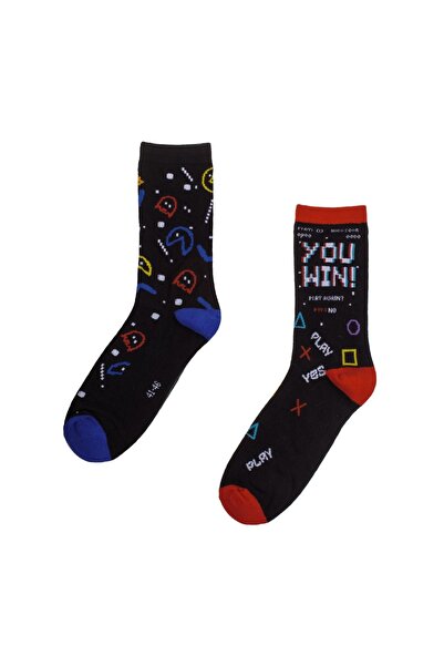 OEM Șosete bărbați negre Game Over, 2 perechi – model gamer tip Pac-Man