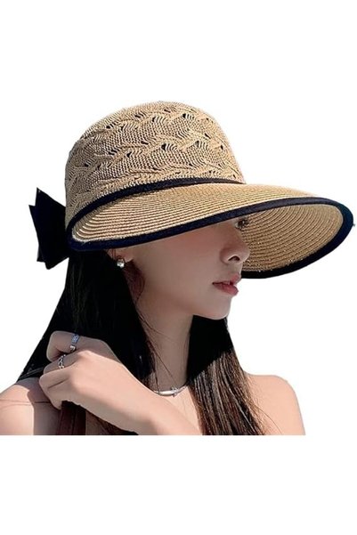 Generic Wide Brim Beach Hat for Women – Breathable Summer Sun Hat with Bow, U...