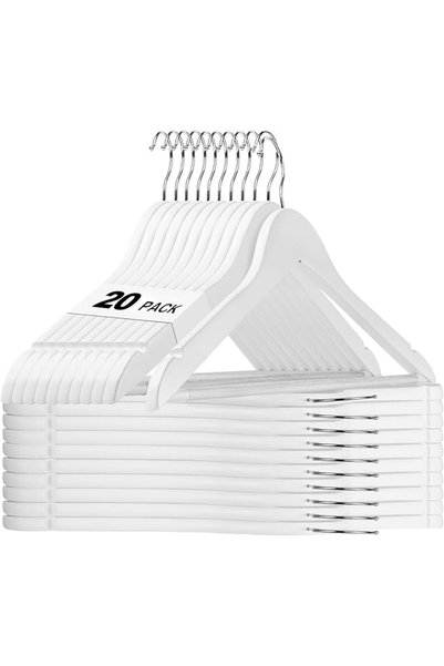 Home Zone Premium Wooden Hangers 20 Pack, Smooth Wood Clothes Hangers with No...