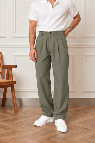 ElitWear Erkek Baggy Fit Pileli Geniş Salaş Pantolon
