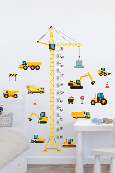 Sticker Ekspres İş Makineleri Boy Cetveli Boy Ölçer Çocuk Bebek Odası Duvar Sticker Seti