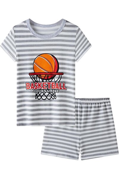 GENERAL Boys Pyjama Set Short Sleeve T-Shirt & Shorts Loungewear Striped PJs ...