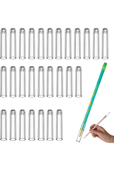 Generic 30-Piece Clear Plastic Pencil Caps, Clear Pencil Toppers pencil Exten...