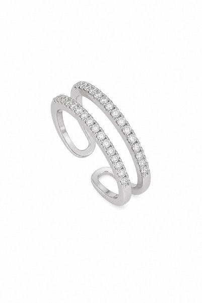 nesdesignn Double Row Stone Silver Pinky Ring
