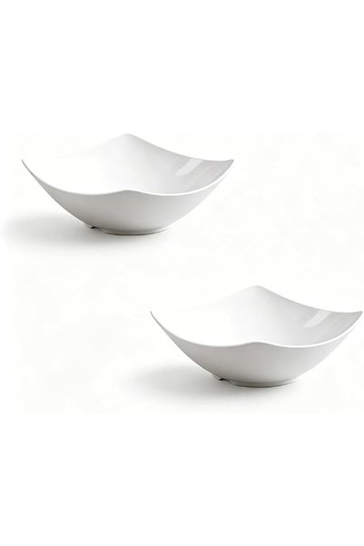 Sweet seven Square Salad Bowls, Set of 2 White Serving Dishes for Daily Dinin...