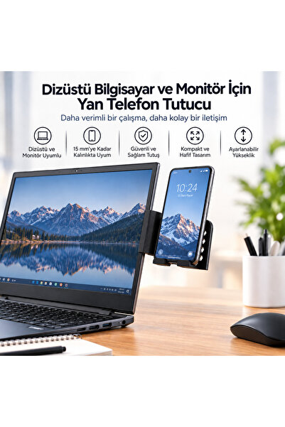 Laptop ve Monitör Yan Telefon Tutucu