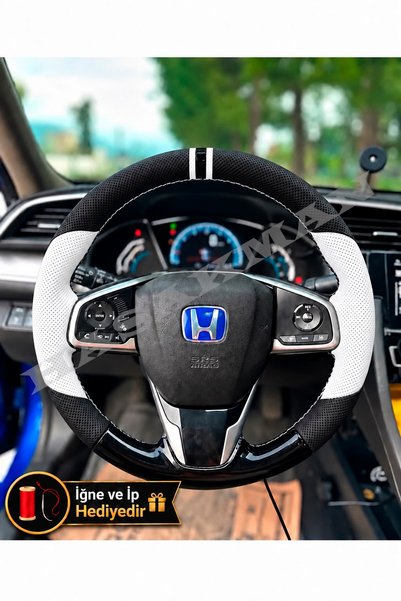 HasAkman Honda Civic FK7 Dikme Direksiyon Kılıfı Delikli Deri Parlak Siyah Be...