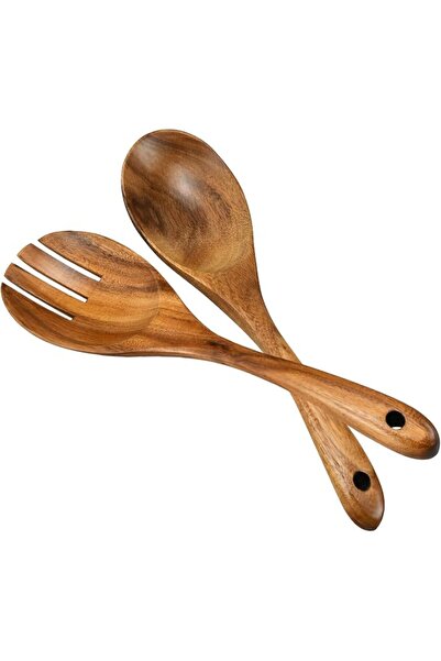 GENERAL Salad Servers, Wood Salad Tongs, 10.2in Salad Spoon and Fork Set, Lon...