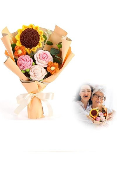 AZONEE Handmade Knitted Bouquet, Completed Crochet Flowers Bouquet, Crochet B...