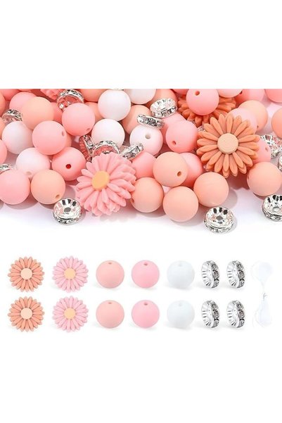 KASTWAVE 79 Pcs Daisy Silicone Beads, Glass Rhinestone Spacer & Loose Rubber ...
