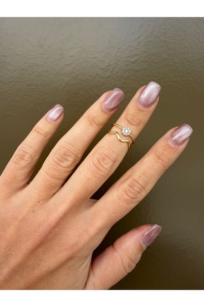 nesdesignn Flower Figured Stone Wavy Gold Pinky Ring