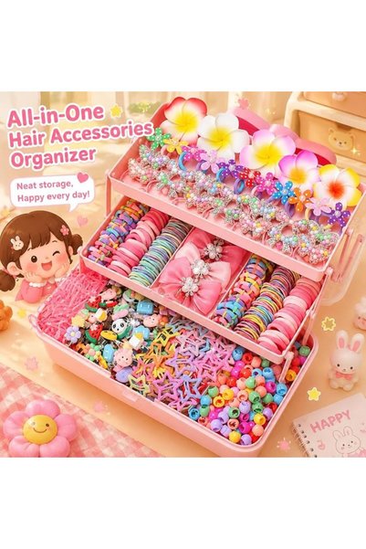 GENERAL 546PCS Hair Accessories Set, Colorful Hair Ties Clips and Bow Hair Styling Kit with Organizer Box
