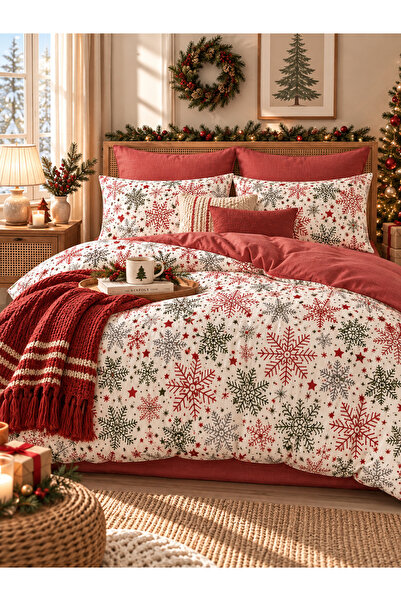 MyStory Home Lastikli Çarşaflı Çift Kişilik Nevresim Takımı Christmas Red
