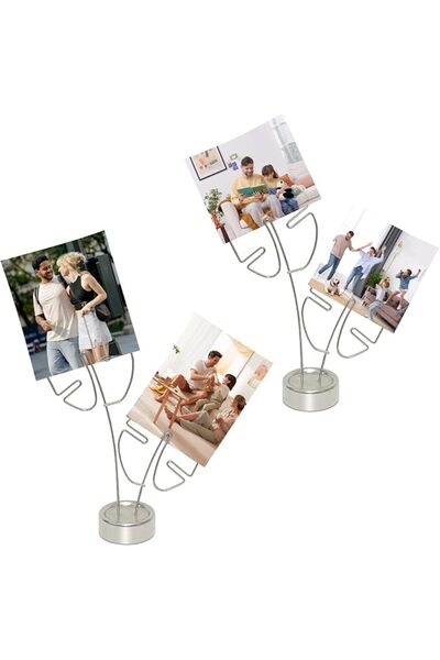 ALMEKAQUZ 2 PCS Photo Tree Holder, Silver Memo Display Stand, Weighted Base H...