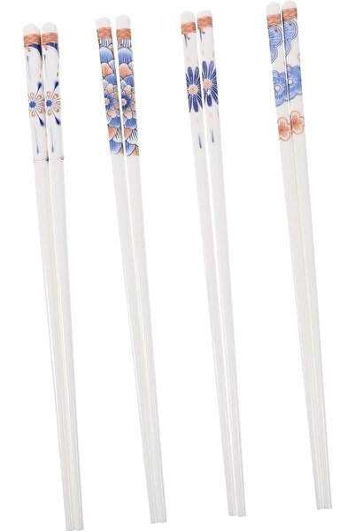 TERRIFI Japanese Ceramic Chopsticks Set, 4 Pairs White Retro Design Eating Ch...