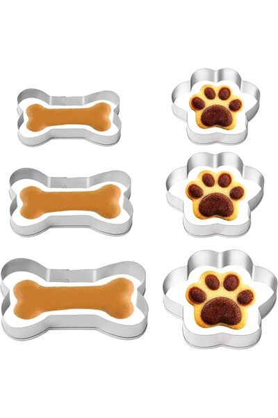 Tazweeq Dog Bone and Paw Cookie Cutters, Stainless Steel Biscuit Molds in 3 S...