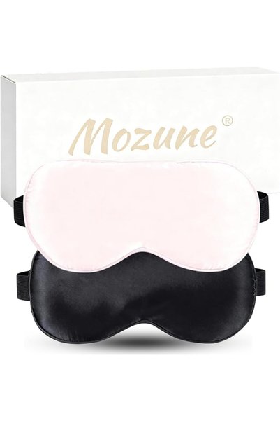 Mozune قناع نوم من الحرير الطبيعي 100%، عبوة من قطعتين، قناع عين للنوم مع حزا...