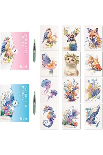 Tazweeq Watercolor Workbook for Beginners, Collapsible, 12-Color Watercolor P...
