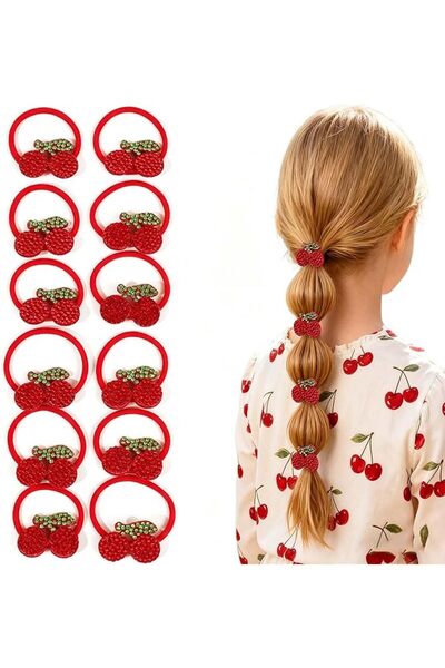 GENERAL 12Pcs Baby Girl Cherry Hair Ties, Cute Rhinestone Cherry Elastics Pon...