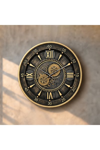 Tesbihhome 60 cm Hareketli Çarklı, Lyon Pirinç Eskitme, Metal Kasa, Önü Camlı...