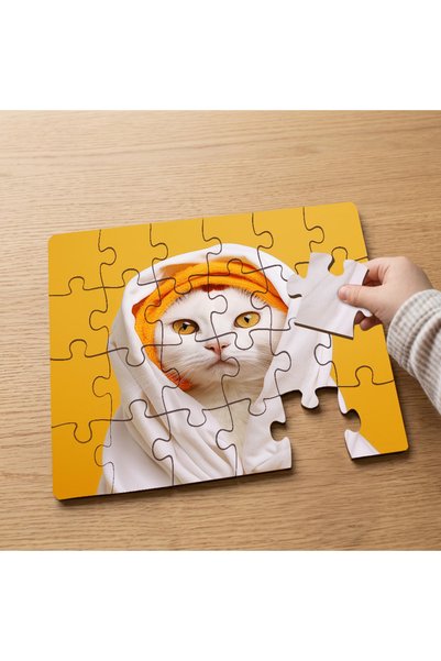 puntodizayn لغز خشبي للأطفال مكون من 24 قطعة بتصميم قطة بيضاء ذات عيون صفراء ...
