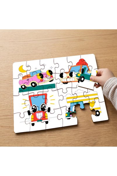 puntodizayn 24 Piece Wooden Children's Puzzle with Fun Cars Design Mpk0049