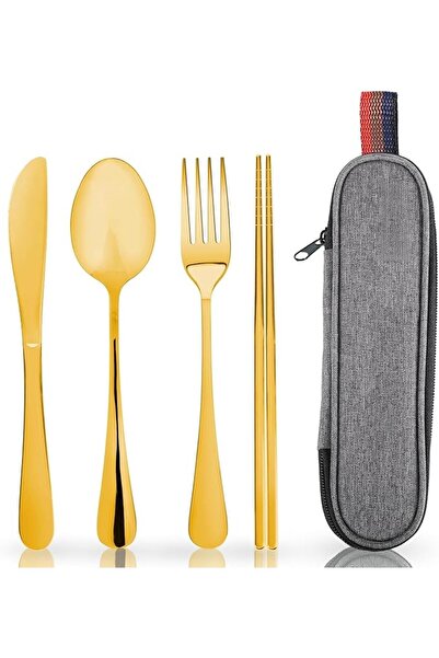 SWIUKPHE Portable Travel Silverware Set 4Pcs, 18/8 Stainless Steel Reusable C...