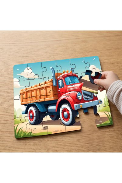 puntodizayn لغز خشبي للأطفال مكون من 24 قطعة بتصميم شاحنة حمراء MPK0238