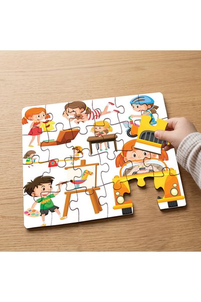 puntodizayn 24 Piece Wooden Children's Puzzle with Design of Working Children...