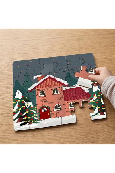 puntodizayn Snowy City - 24 Piece Wooden Children's Puzzle with Winter Landsc...