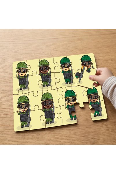puntodizayn لغز خشبي للأطفال مكون من 24 قطعة بتصميم جنود لطيف MPK0776