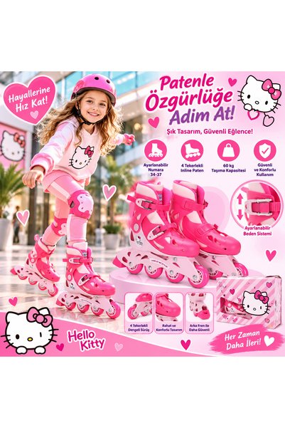 Cici Oyuncak Hello Kitty Çocuk Inline Paten 34-37 Ayarlanabilir 4 Tekerlekli ...
