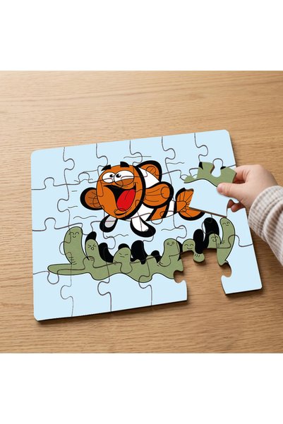 puntodizayn لغز خشبي للأطفال مكون من 24 قطعة بتصميم سمكة برتقالية مبتسمة MPK0661