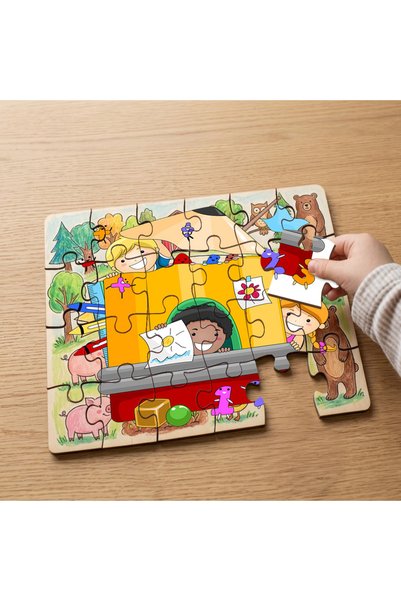 puntodizayn لغز خشبي للأطفال مكون من 24 قطعة بتصميم أصدقاء سعداء MPK0942