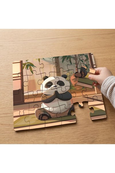 puntodizayn 24 Piece Wooden Children's Puzzle with Meditating Panda Design Mp...