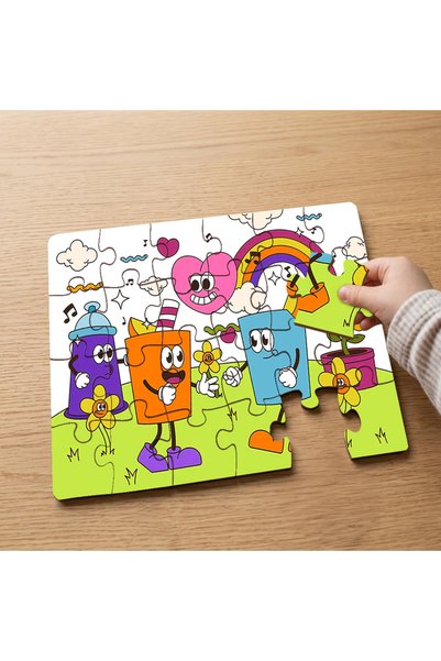 puntodizayn 24 قطعة من ألغاز الأطفال الخشبية بتصميم رسومات ملونة MPK0721