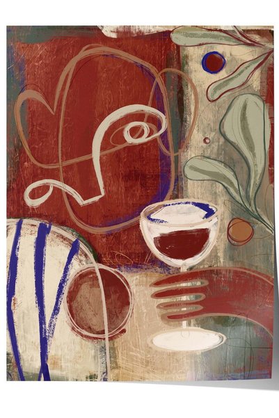 Postifull Poster abstract cu față și pahar de vin, fără ramă, NR:160076