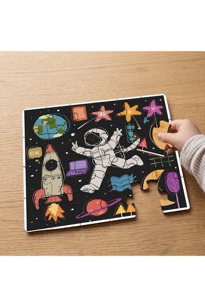 puntodizayn 24 Piece Wooden Children's Puzzle with Astronaut Space Rocket Des...