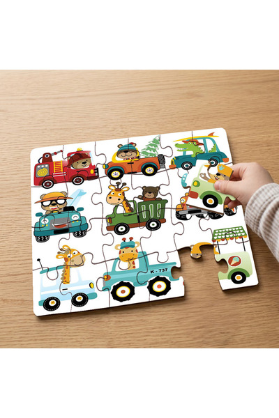puntodizayn 24 Piece Wooden Children's Puzzle with Colorful Vehicles and Cute...