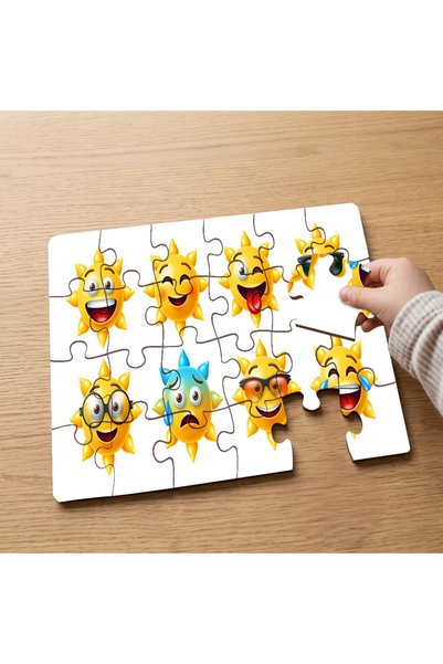 puntodizayn لغز خشبي للأطفال مكون من 24 قطعة بتصميم رموز شمسية MPK0017