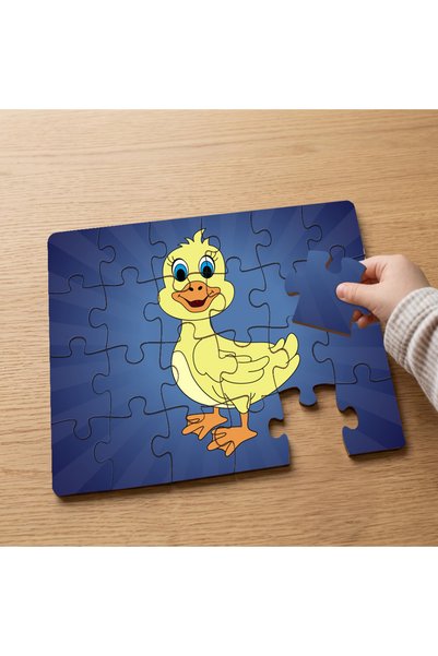 puntodizayn لغز خشبي للأطفال مكون من 24 قطعة بتصميم فرخ أصفر مبتسم MPK0551